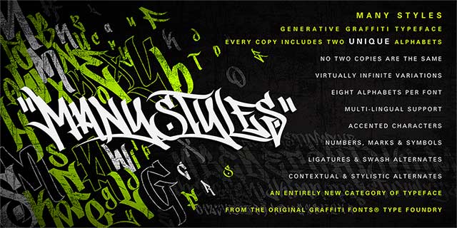 ManyStyles graffiti font specimen #1