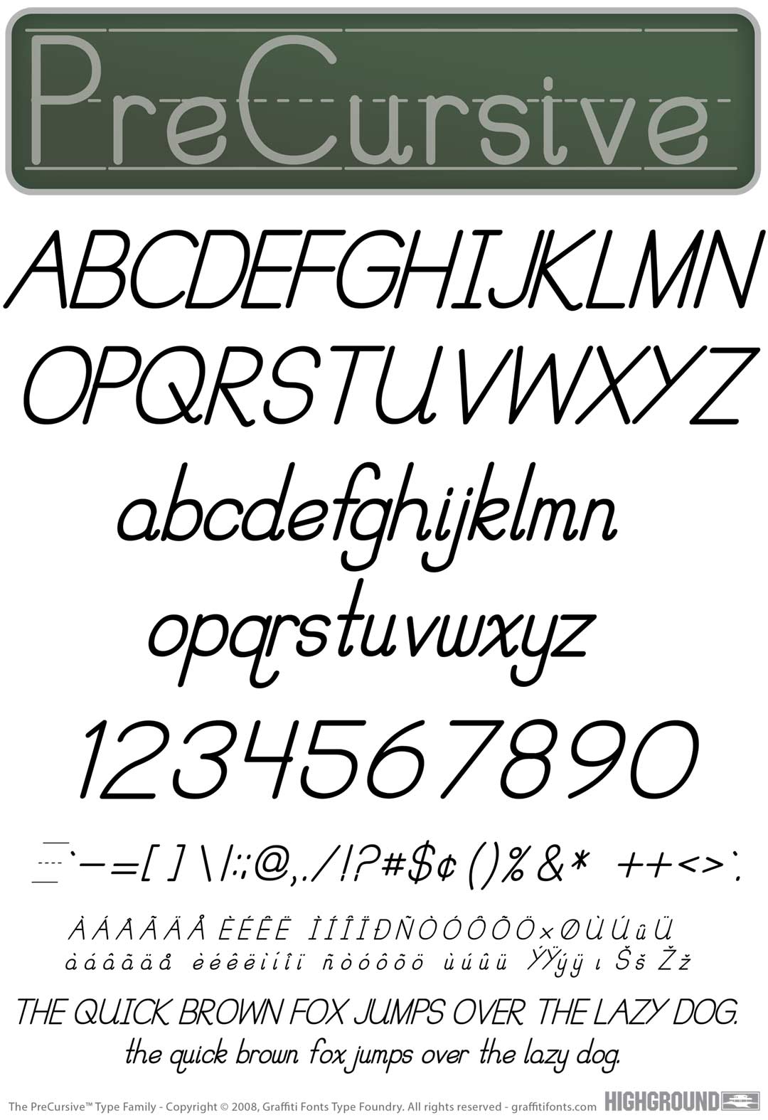 PreCursive Italic Type Specimen