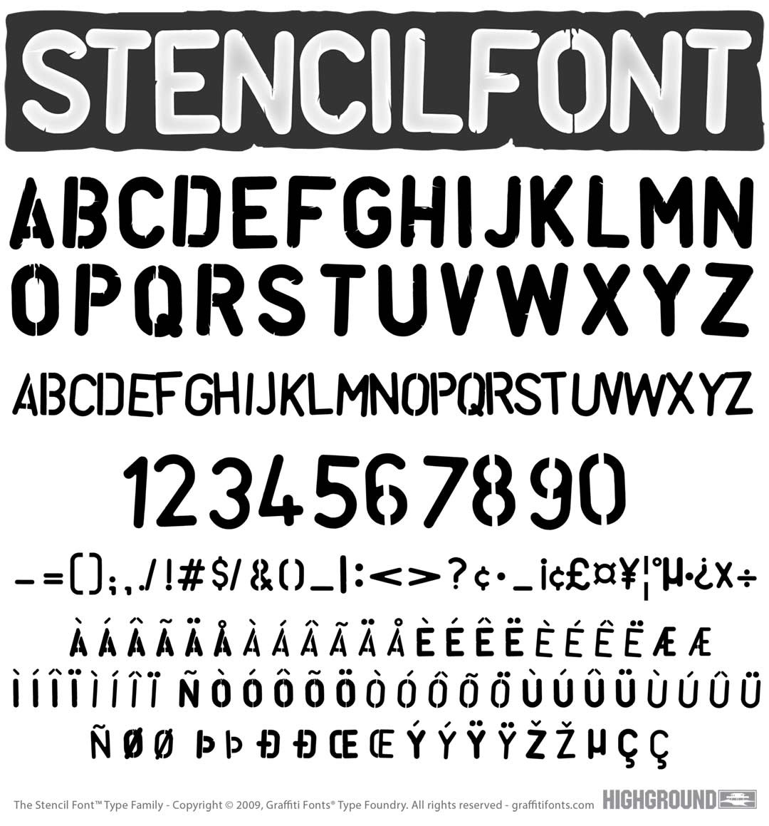Stencil Font Damage Type Specimen